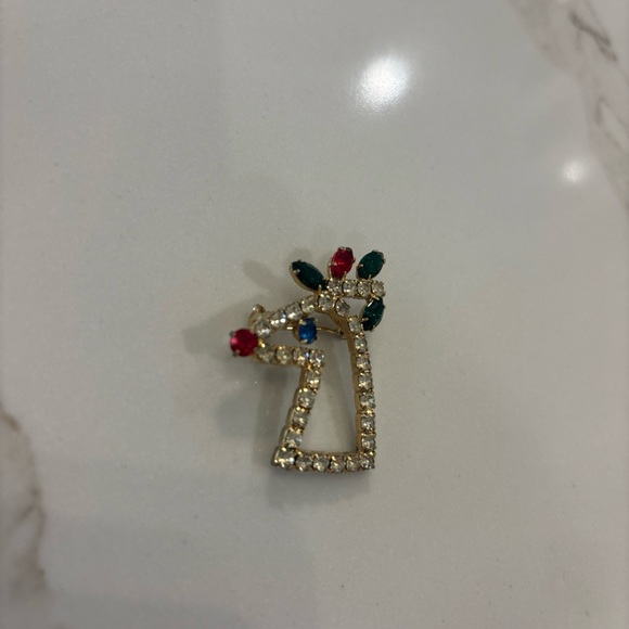 Vtg Reindeer Brooch Pin w/Red, Blue, Green & Clear Crystal Stones - Picture 3 of 4